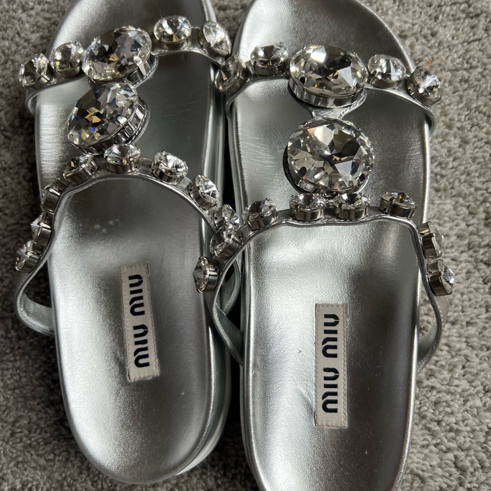SOLD!!!!!Miu Miu Silver Jeweled Sandals